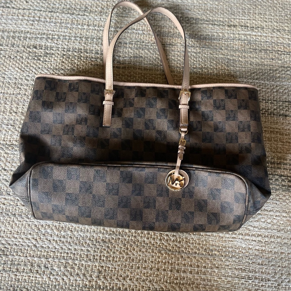 Michael Kors Brown Checkered Tote Bag